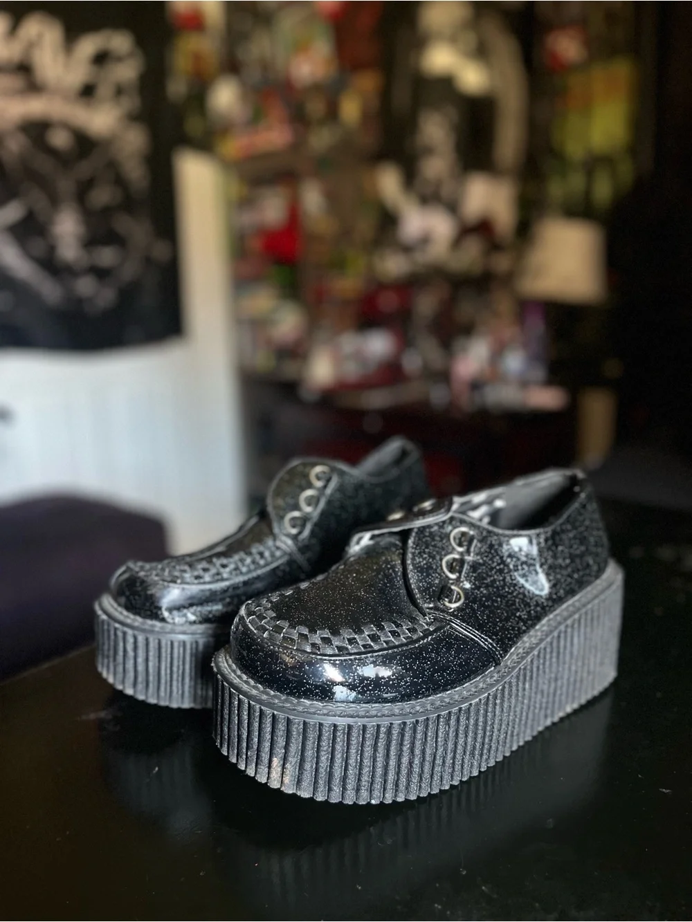 Black Gothic Platform Creepers with White Bats
